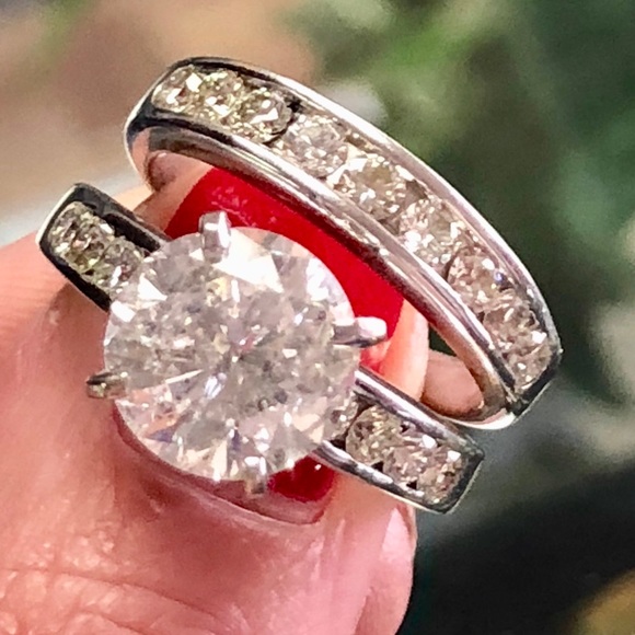 6.5 Carat Bridal Set ~ 5 Carat Diamond Solitaire Ring Wedding Band Set - Picture 4 of 8